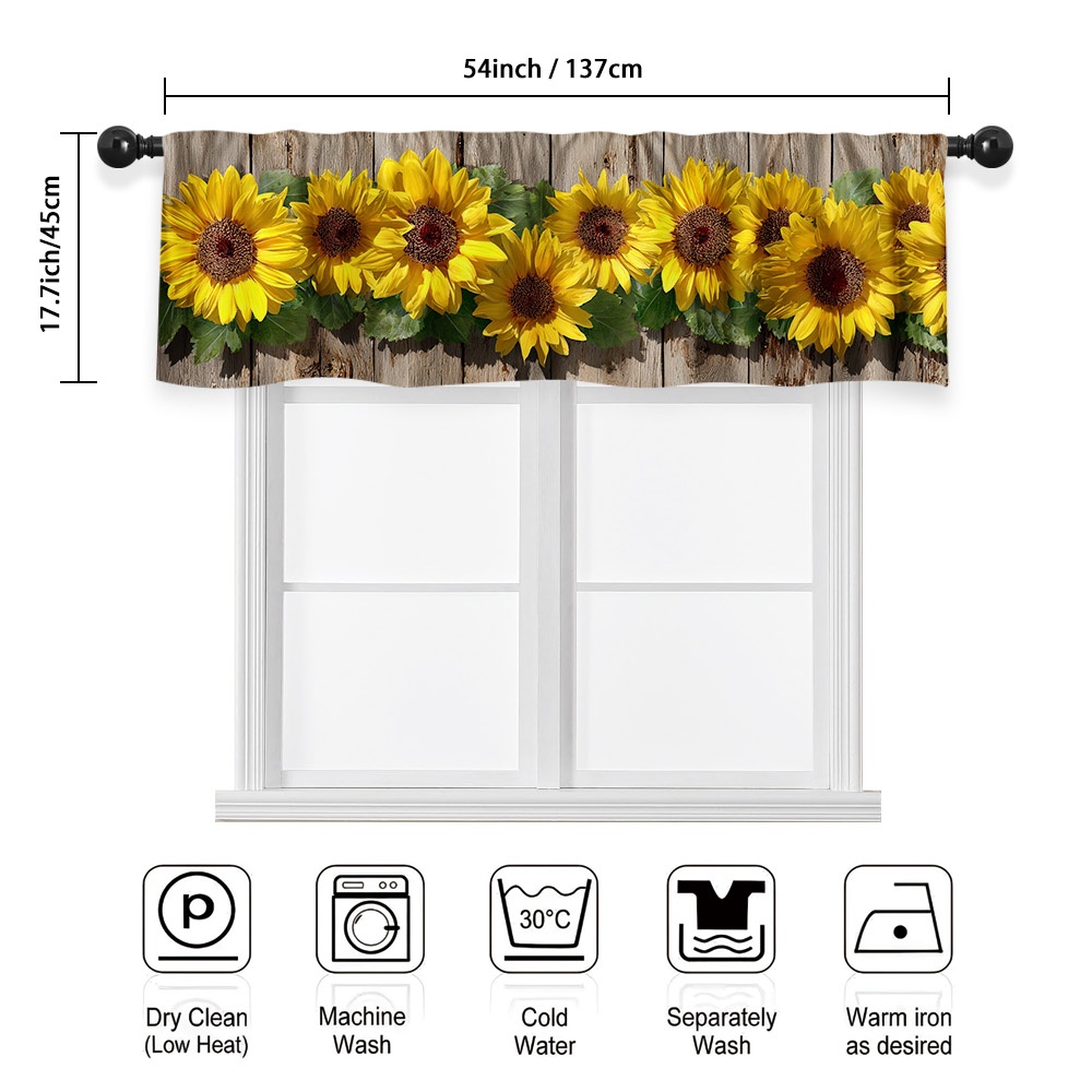 TEMU 2d Flat, 1pc Yellow Sunflowers And Leaves Kitchen Curtain Valance - Light-filtering Polyester Window For Kitchen, Living Room, Bedroom, Bathroom