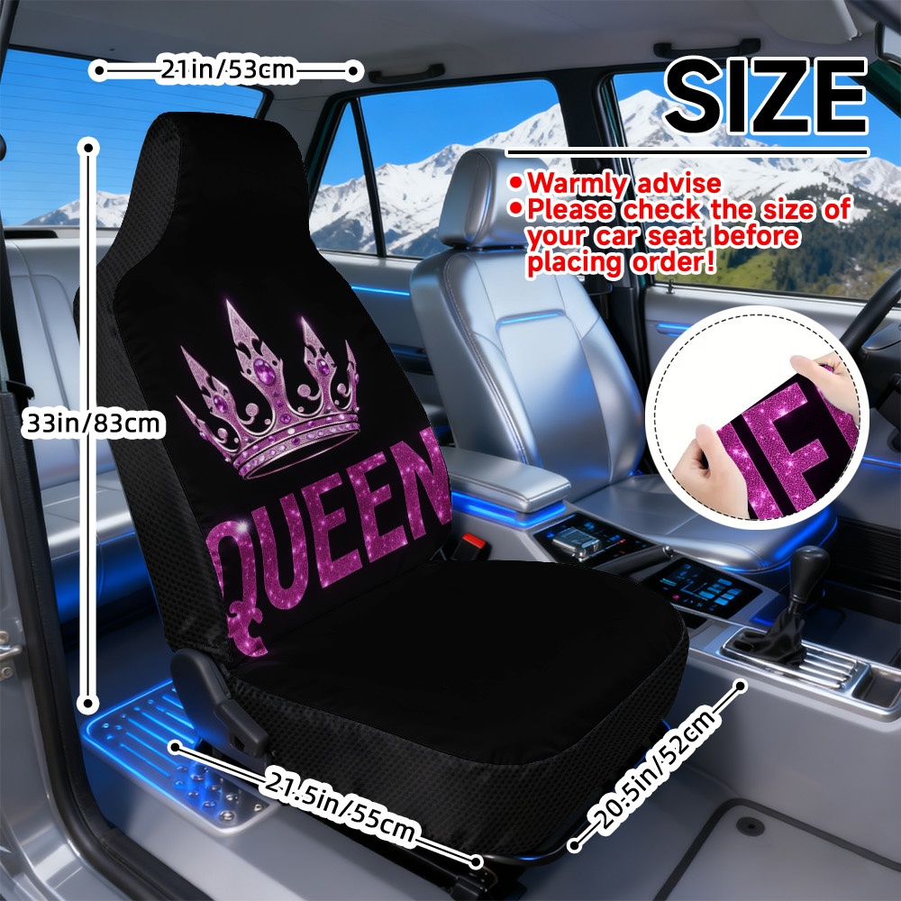 TEMU 2d Flat Printing, 2pcs Auto Seat Covers, Pink Glitter , Universal Fit For Front Seats, Comfortable Car Seat Covers, , Machine Washable, Vehicle