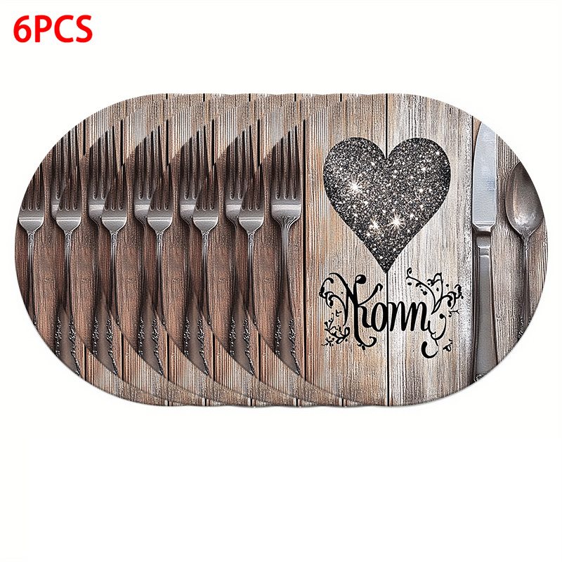 TEMU 6pcs Round Placemats Suitable For Use For & For Restaurants - Heart-shaped Tableware Design With Tableware Print, Fabric Table Mats, For Family