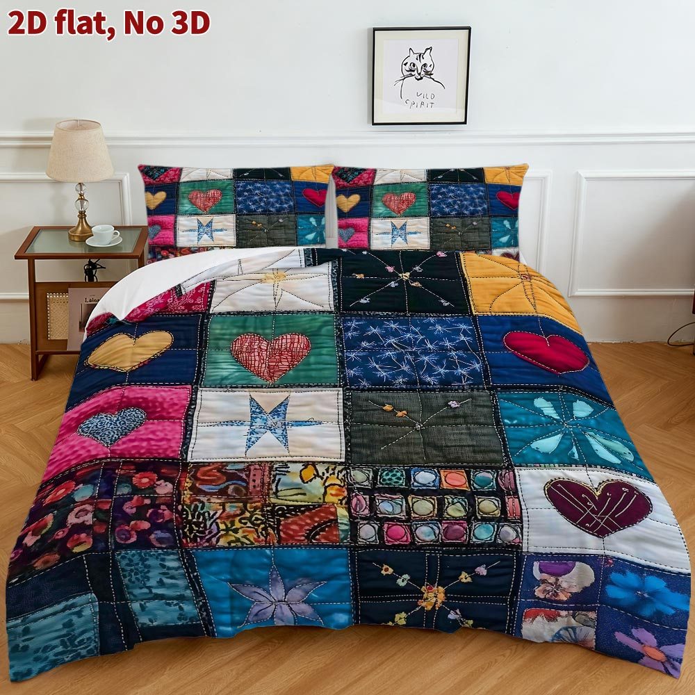 Image of Cotton 2d Flat Pattern Duvet Cover Set With 1 Quilt Cover And 1 Pillowcases, Designed For And , Perfect For Spring And Summer, Suitable For King Or Queen Beds, Ideal For Bedroom Decoration