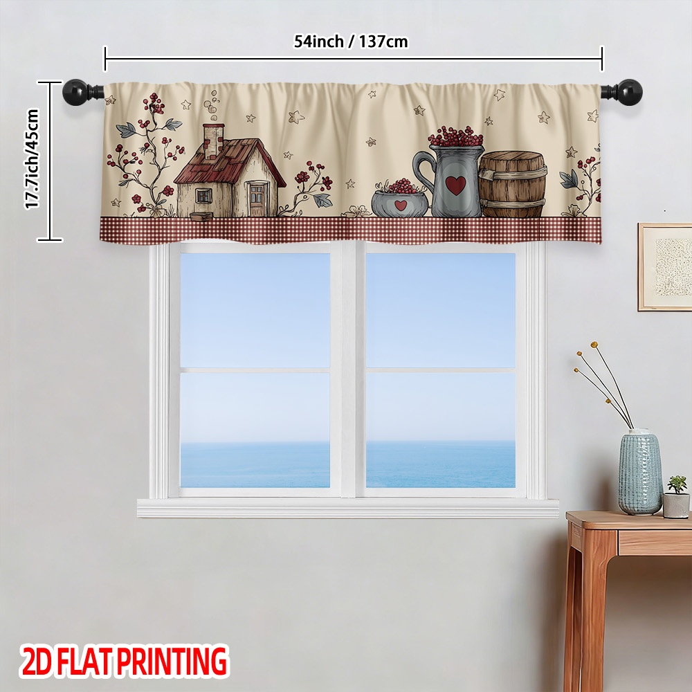 TEMU 2d Flat - 2d Flat - [2d Flat] 1pc Rustic Farmhouse Kitchen Curtain Valance - Light-filtering Polyester Window For Kitchen, Living Room, Bedroom,