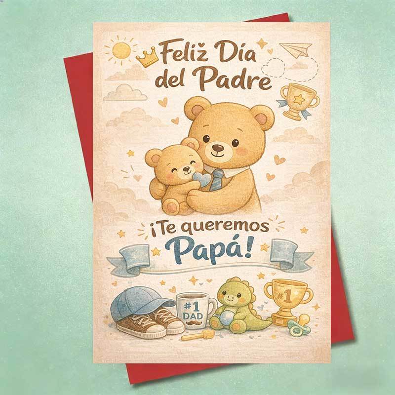 TEMU 1pc Adorable Bear Father's Day Card For Dad From Family We You For Dad Spanish Theme Happy Father's Day Design Sweet Gratitude Greeting For