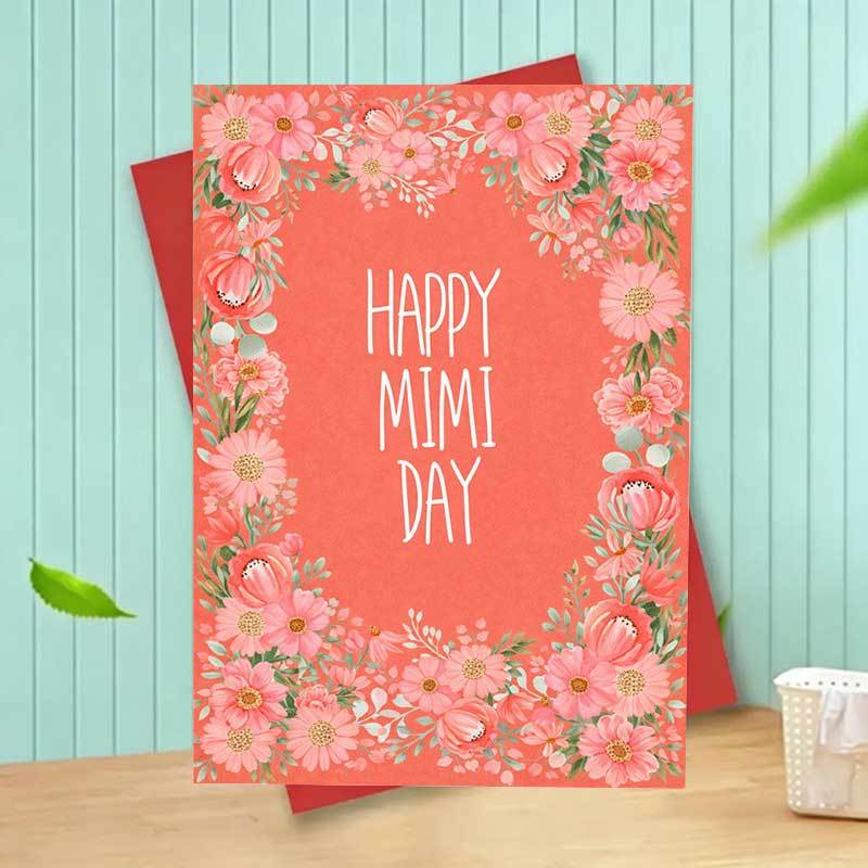 TEMU 1pc Greeting Card + Envelope, Happy Mimi Day Floral Greeting Card, Designed For Grandma, Suitable For As Birthday And Gifts, Blank Inner Page,