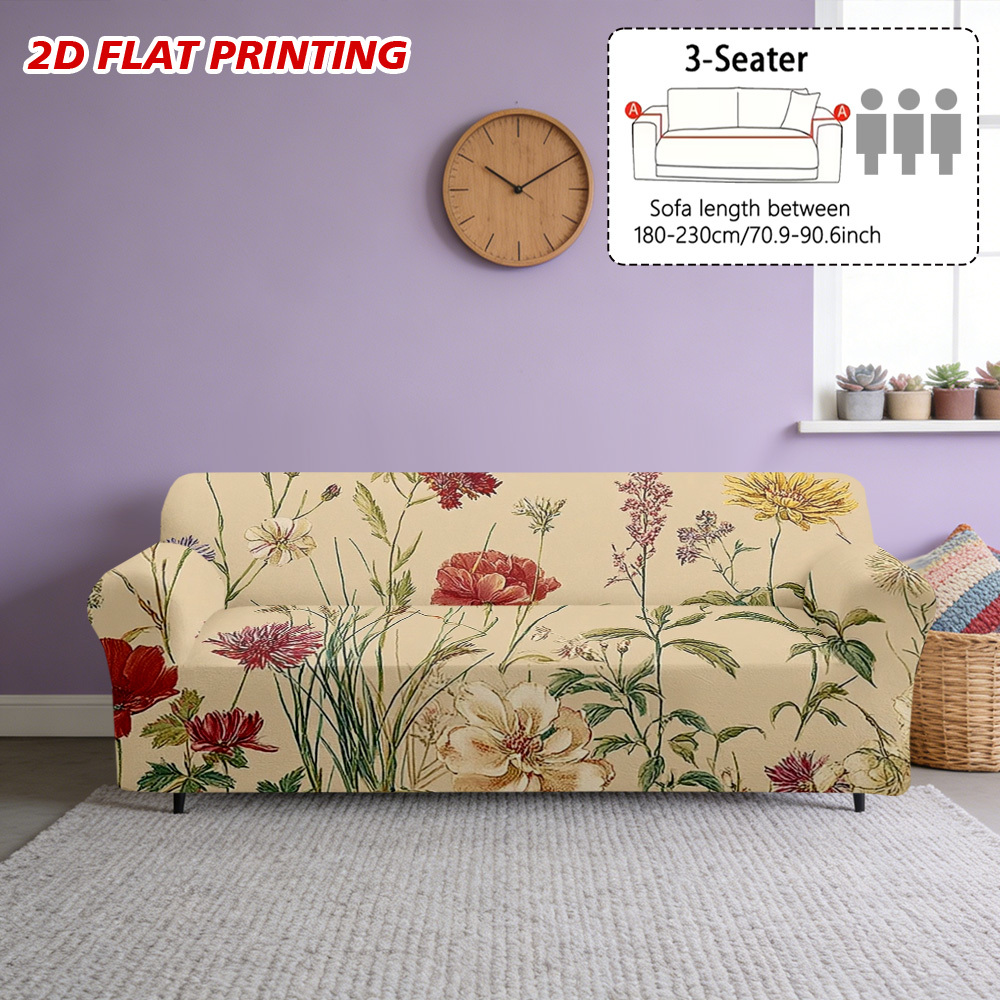 TEMU 1pc Of 2d Printed Design On A Beige Sofa Cover, Completely Removable And Washable, Featuring Elastic At , Suitable For Pets, Perfect For Home
