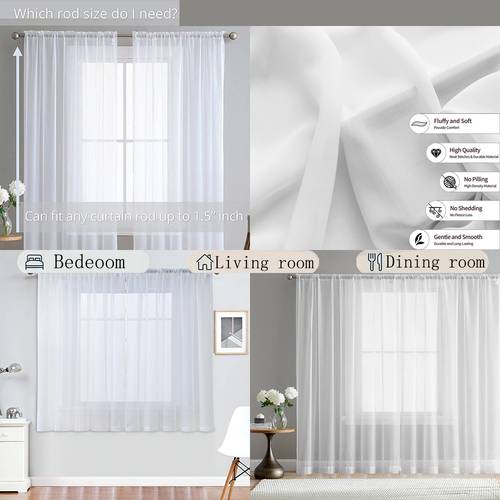 2 stuks 2d platte bedrukking semi-transparante raamgordijnen geschikt voor keuken, café, balkon - jaloezieën met doorzichtige ringen, moderne minimalistische paardenbloem bloemenprint, machinewasbaar voor alle seizoenen, 2d plat