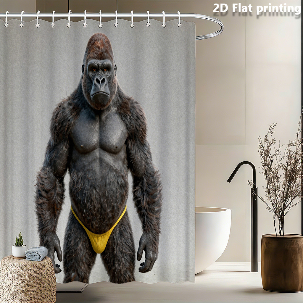 TEMU 2d Flat, 1pc Gorilla Shower Curtain With Grommets - Yellow Bathroom Window Curtain Suitable For Bath & Shower Enclosures, Fabric, Installation