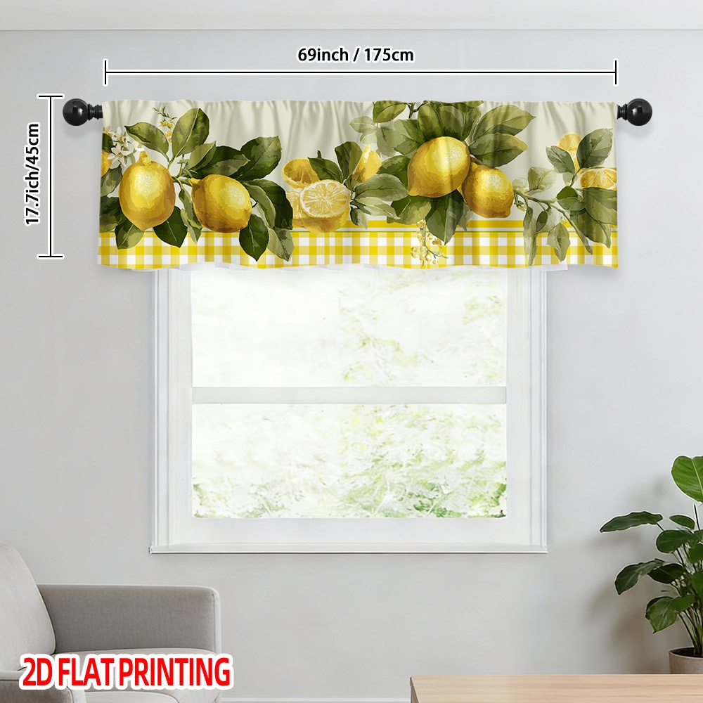 TEMU 2d Flat, 1-panel Valance Curtain With Lemon - Semi-sheer Short Window Valance Panel Suitable For Kitchen, Living Room, Bedroom, Bathroom - Rod ,