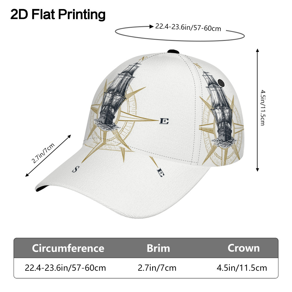 TEMU 1 pz, Cappellino da Baseball 2D Piatto con Design Bussola da �� Cappello a d'Anatra Regolabile, per Abbigliamento Casual, Attivit� e , Offre una