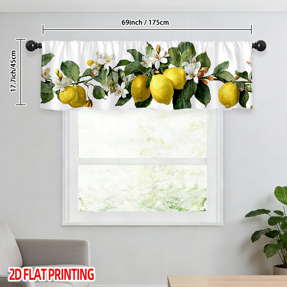 TEMU Cantonnière de fenêtre à passe-tringle semi-transparente 2D à motif de fleurs et feuilles de citronnier, 100 % polyester, décoration de cuisine,