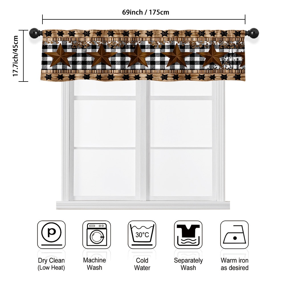 TEMU Rideau Semi-Transparent 2D Plat, Étoiles Rustiques et Motif à Carreaux - Adapté pour Cuisine, Salon, Chambre - Poche pour Tringle, Lavable en