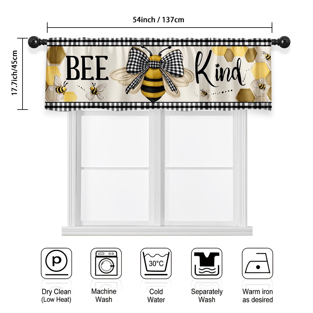 TEMU 2d Flat, 1 Panel Bee And Honeycomb Art Short Curtain Valance For Kitchen, Living Room, Bedroom, Bathroom - Polyester, Semi-sheer, Rod Pocket, ,