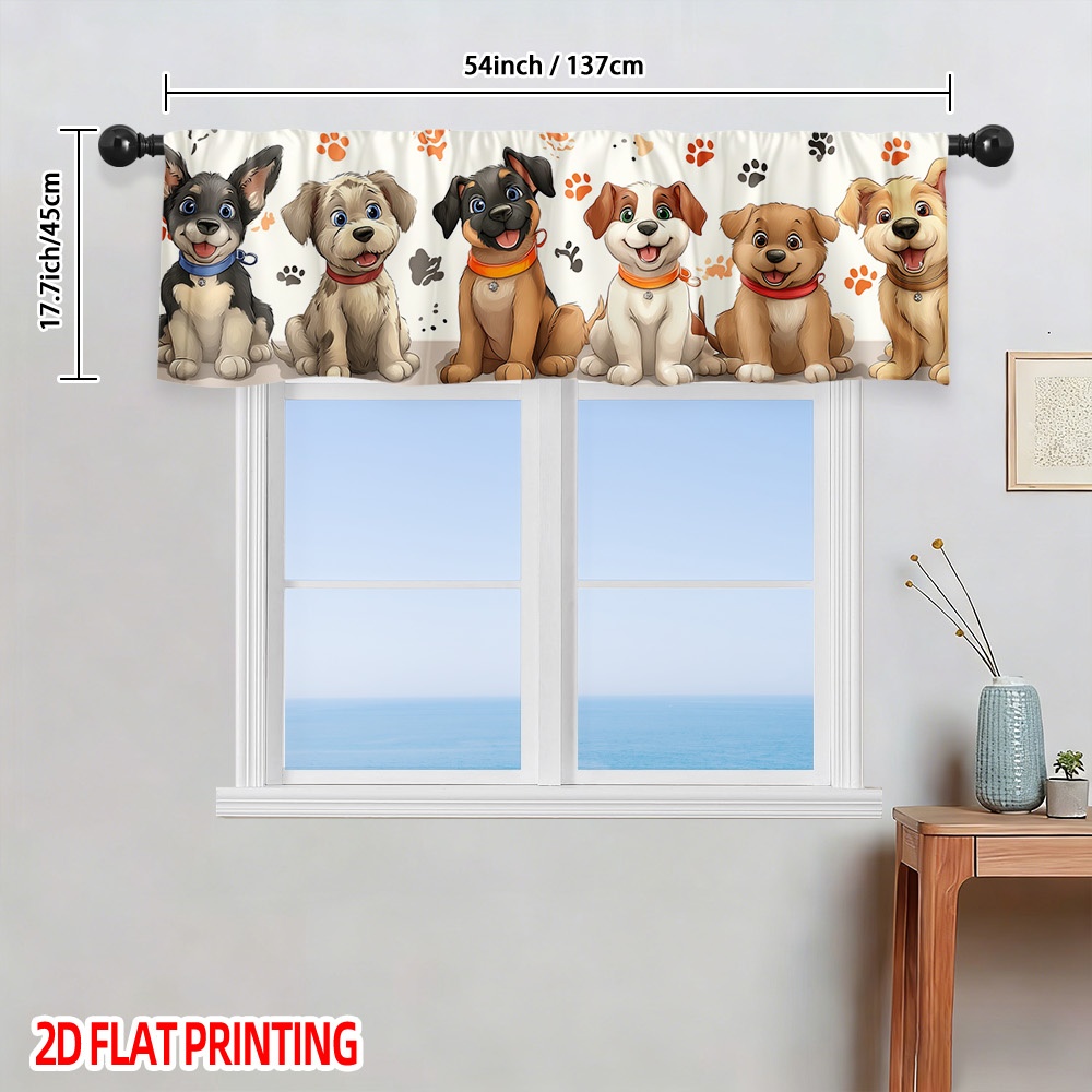 TEMU Store Plat 2D - 2D Plat - 2D Plat, 1 Pièce Rideau de Cuisine avec Chiots et Pattes - Store en Polyester Filtrant pour Cuisine, Salon, Chambre,