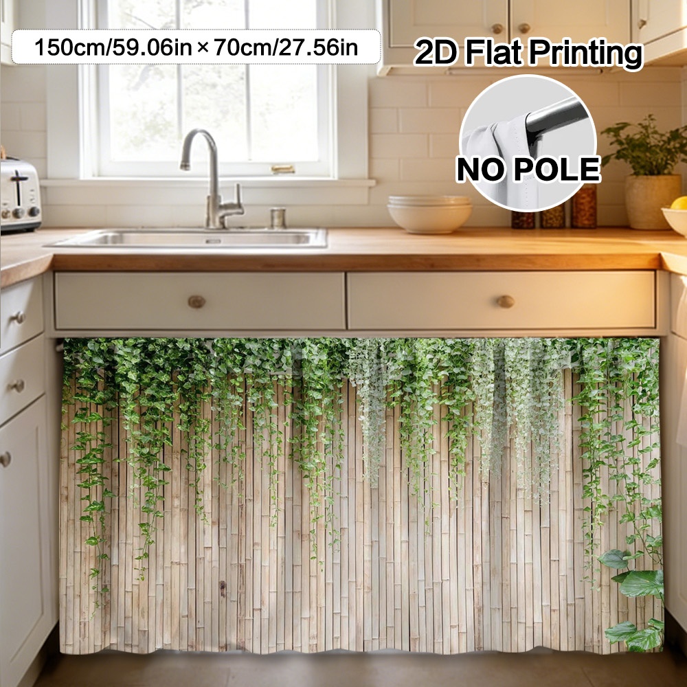 TEMU 2d Flat - 2d Flat - (2d Flat) 1pc Bamboo And Hanging Vines Curtain & Cabinet Decor - Polyester For Easy To Clean, Rod For , Study Living Room