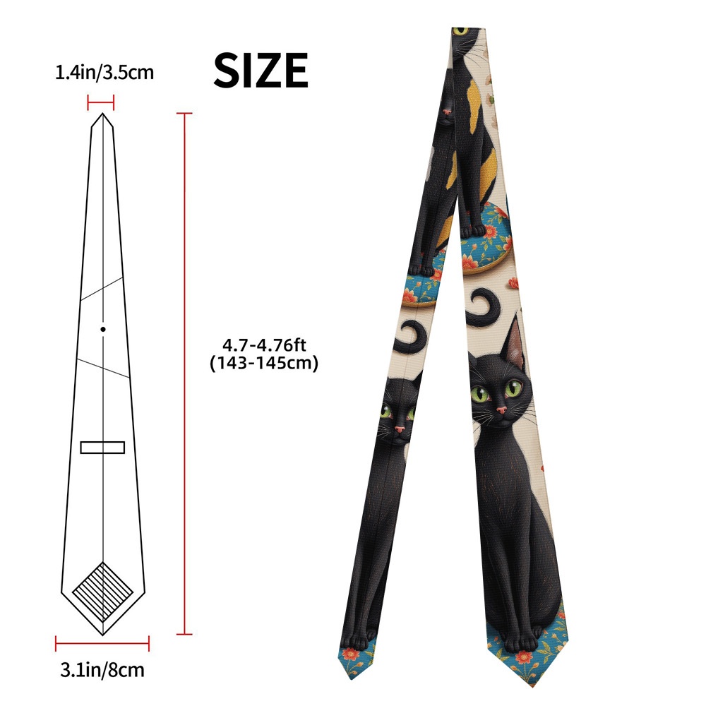 TEMU 1pc Modern Business Tie With Stylish Black Cats Sitting Design |, Comfortable, Fabric, Ideal For , Job Interviews, Banquets, And Street Fashion