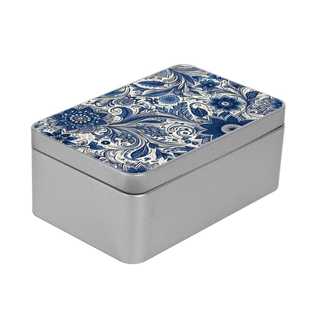 TEMU 1pc Iron Storage Box | Card Storage Box With Elegant Blue-and-white Floral Pattern, Small Items Organizer, Card Holder Tin Case For Trading