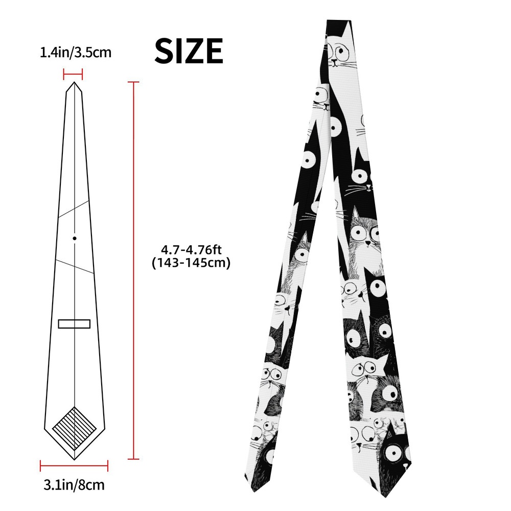 TEMU 1pc 2d Flat Cartoon Cats Pattern Tie For Men | Ideal For Business Meetings, Wedding Guests, And Wear, Comfortable And Easy To Match With Suit,