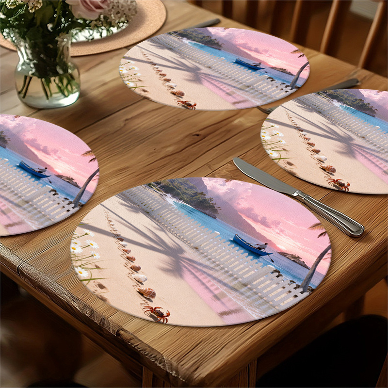 изображение предмета 4 шт./6 шт. декор для стола   ракушки и закат - круглые тарелки с ракушками для свадьбы, праздничного ужина, морского стиля, моющиеся тарелки для тематических вечеринок, украшения для ужина с морепродуктами