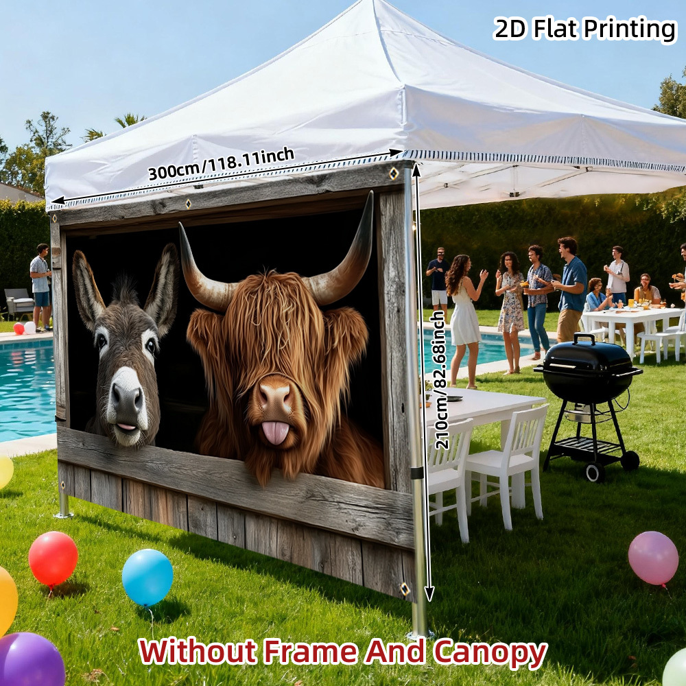 TEMU Outdoor Sunshelter 1pc 2d Printed Sun Shelter - Farm Animal Faces Rv Camping, Road Trip Camping Decor Component, Multi-functional Privacy