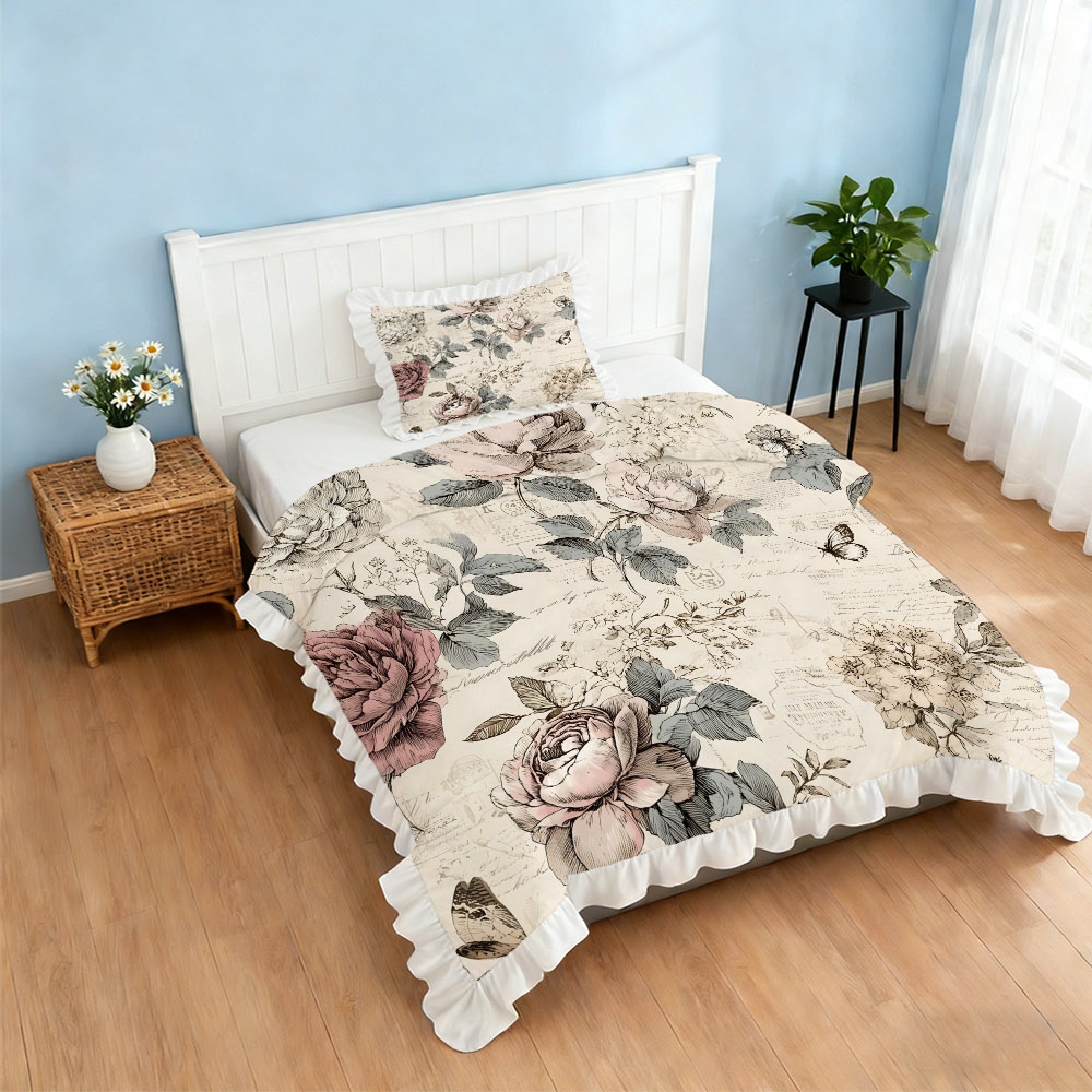 TEMU 2/3 Piecesfloral Edge Duvet Cover Set, In Multiple Sizes, Living, Soft And Skin-friendly, Machine Washable (1*duvet Cover   1/2*pillowcases, No