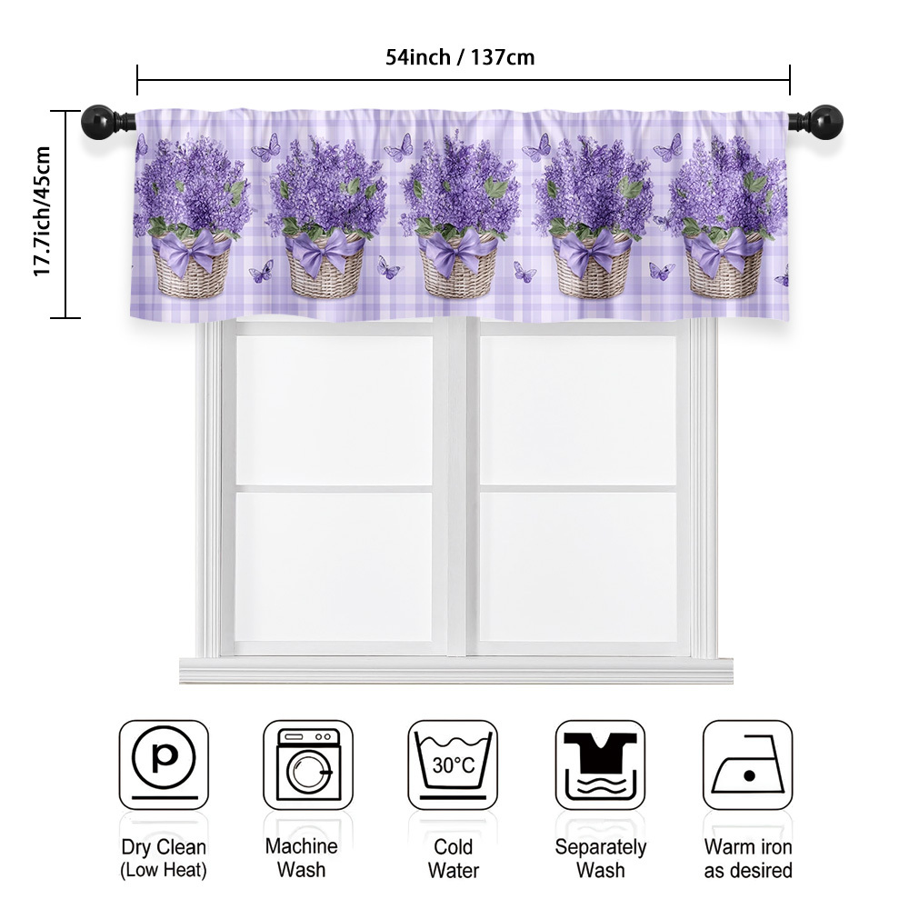 TEMU 2d Flat, 1pc Lavender Semi-sheer Curtain Panel Suitable For Short Windows - - With Lavender Basket, Contemporary Rod Pocket Window Drapes For