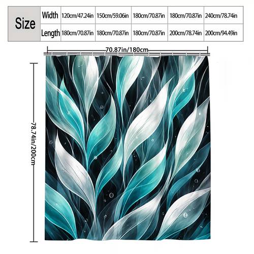 صورة العنصر ستارة حمام بتصميم أوراق شجر باللونين الأزرق المخضر والأبيض قطعة واحدة، ديكور للحمام، خيارات مقاسات متعددة (120 سم، 150 سم، 180 سم، 180 سم، 200x240 سم)، تتضمن خطافات، إكسسوارات حمام، هدية عيد ميلاد، أفضل هدية للأصدقاء والعائلة