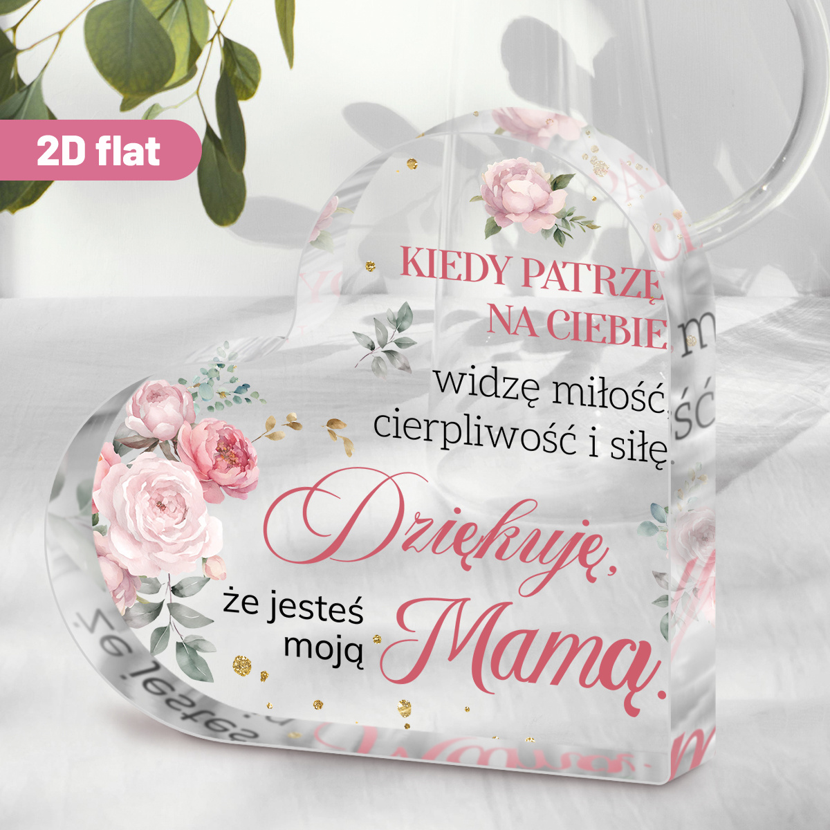 TEMU 2d Flat, 1pc 2d Flat Heart Acrylic Plaque, Polish Mother's Day Gift, "when I , Love, , And Strength. Thank You For Being My Mom" With Pink Rose
