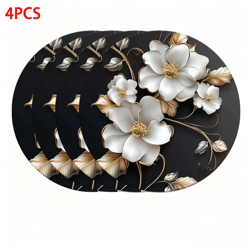 TEMU 4/6pcs Bloom Elegantly 2d Flat Printing Placemats For Dining Room, Kitchen, Or Bar, 2d Flat