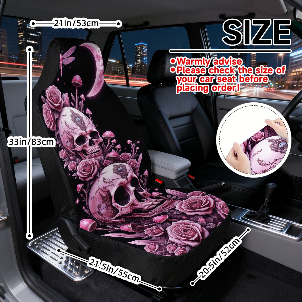 TEMU 2d Flat Printing, 2pcs Universal Car Seat Size, Soft Seat Covers, Machine Washable, Halloween And Roses Themed Print, Durable Car Seat Covers, ,