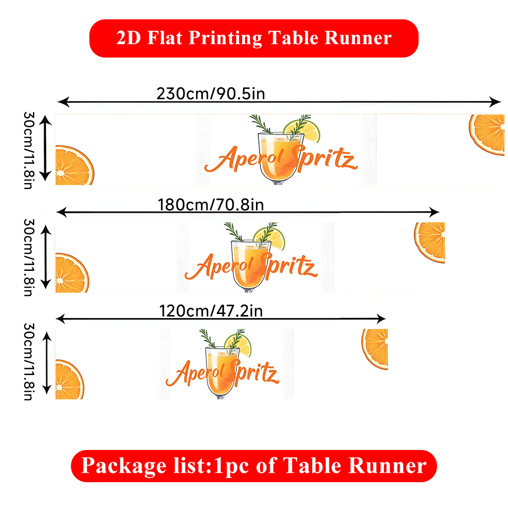 E-shop 2D Flachdruck Tischläufer | Rechteckiger Tischläufer aus Polyester mit orangefarbenem Trinkkunst-Design, geeignet für Esstisch, Couchtisch, ,