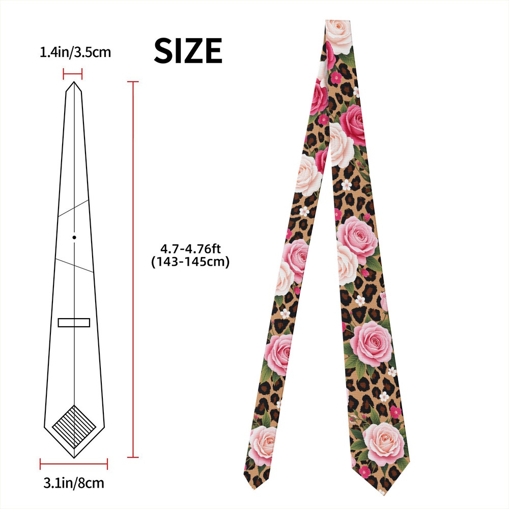 TEMU 1pc Leopard Print Necktie Suitable For Office, Graduation & - Elegant Roses & Blossoms, Comfortable Polyester Tie With Maintenance, For Daily
