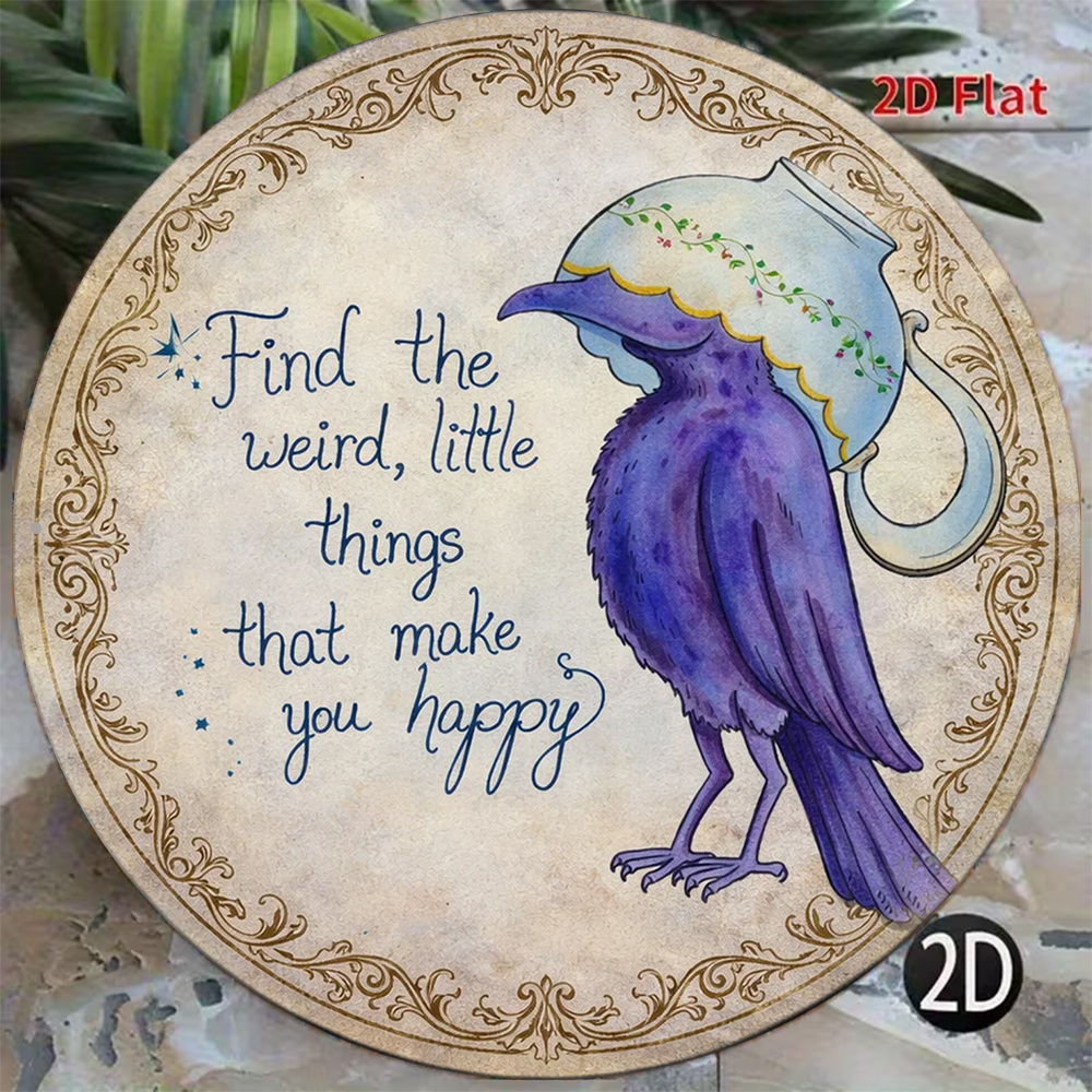 TEMU 2d Flat, 1pc Vintage Purple Crow Wall Art Sign With "find The Little Strange Things That " Quote - Artificial Wood Retro Decor Suitable For,