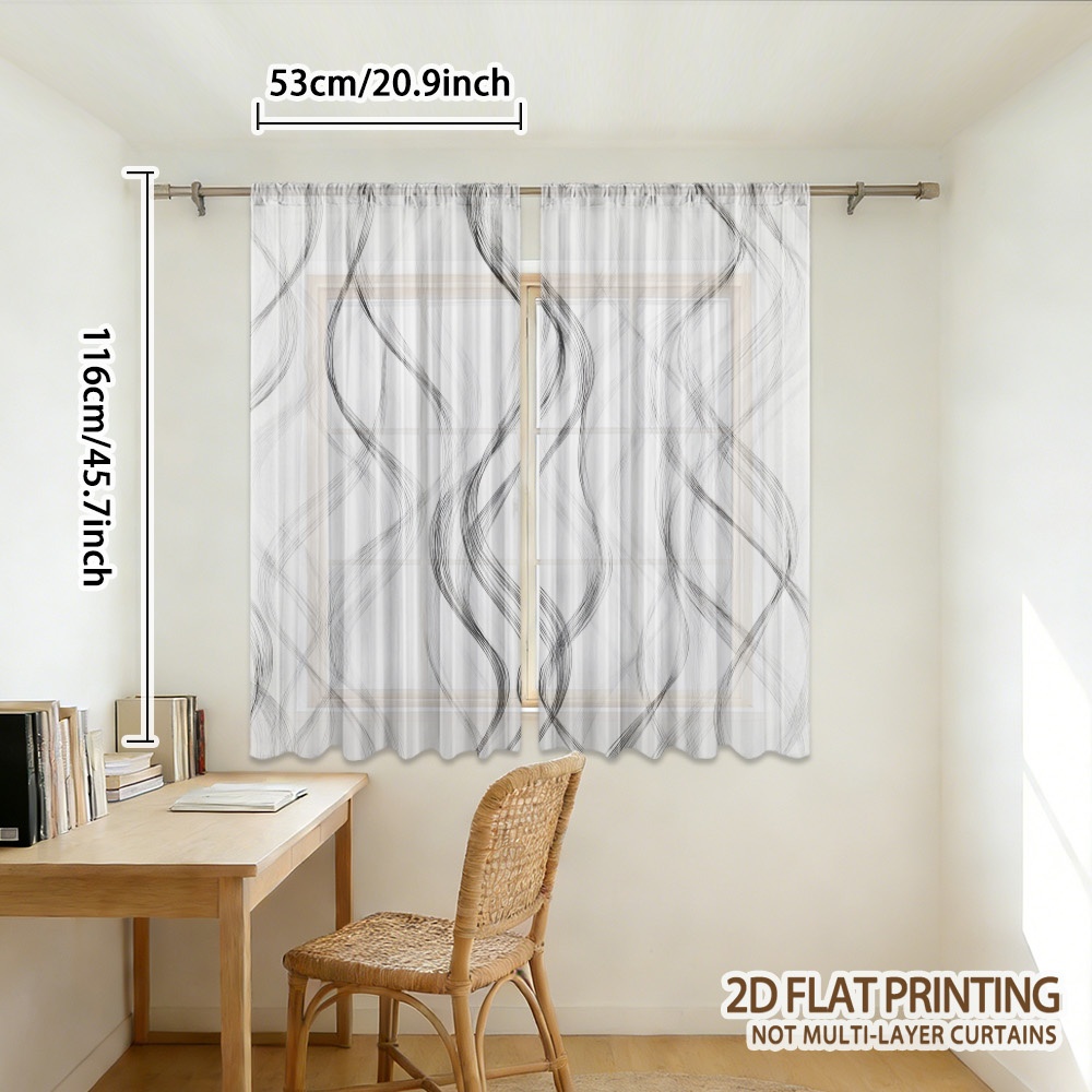 TEMU 2d Flat, 2d Flat Printing, 2pcs Abstract Pattern Semi-transparent Gauze Curtains, Rod For Easy Hanging, Perfect For Kitchen, Bathroom, Living