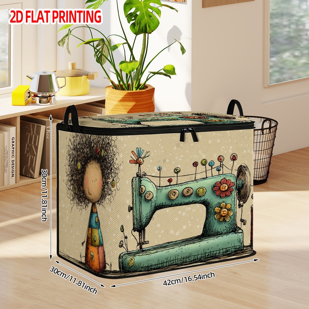 TEMU 1 panier de rangement pour patron de machine à coudre | Organisateur rectangulaire durable en polyester avec couvercle à charnière, de machine à