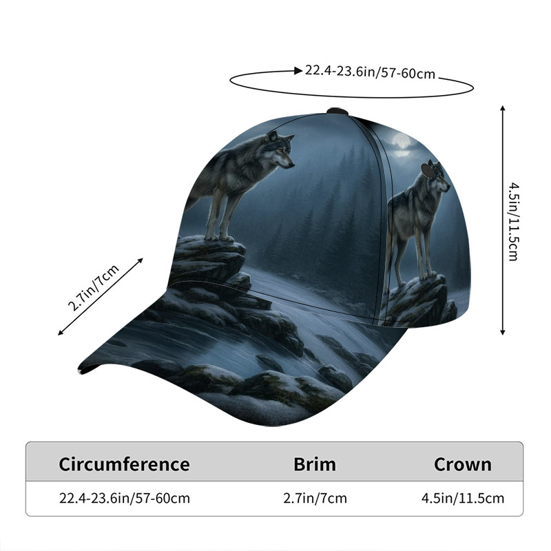 TEMU 1pc Wolf In Moonlight Print Duckbill Baseball - Adjustable Snapback Hat Suitable For Daily Wear, Vacation & Themed Events, Lightweight Wolf