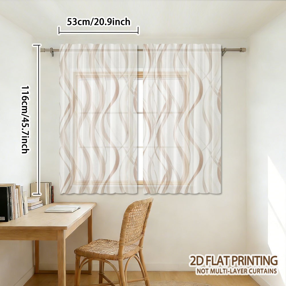 TEMU 2D Flat - 2D Flat - Set di due tende con motivo ondulato beige , progettate con per bastone per un facile appendere. Ideali per migliorare