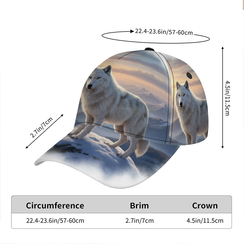 TEMU 1pc Wolf In Snowy Mountains Print Classic Baseball Cap | Comfortable Adjustable Duckbill Hat, Ideal For Daily Wear, Perfect For Family ,