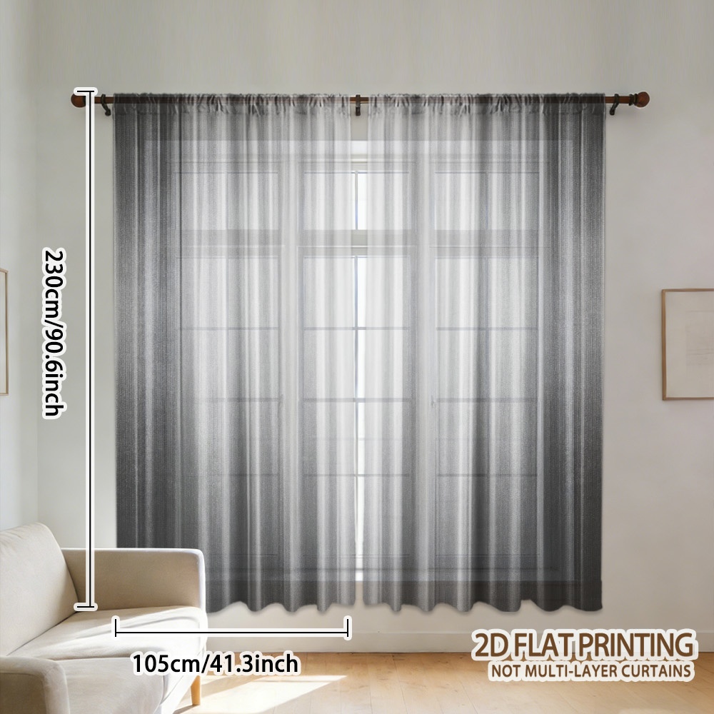 TEMU 2d Flat, 2d Flat Printing, 2pcs Sheer Curtains With Grey Gradient Stripes Pattern, Rod , Sunlight Filtering, Privacy Protection, Perfect For