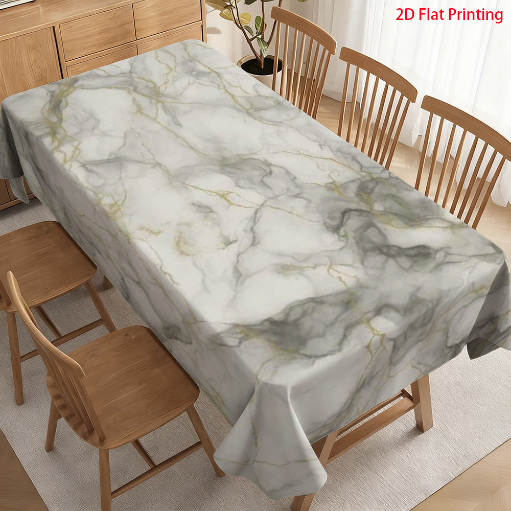 TEMU 2d Printed 59x59in/150x150cm Rectangular Tablecloth Heavy Duty High Quality Pvc Vinyl Tablecloth Natural Marble Texture, Gray White , Luxurious