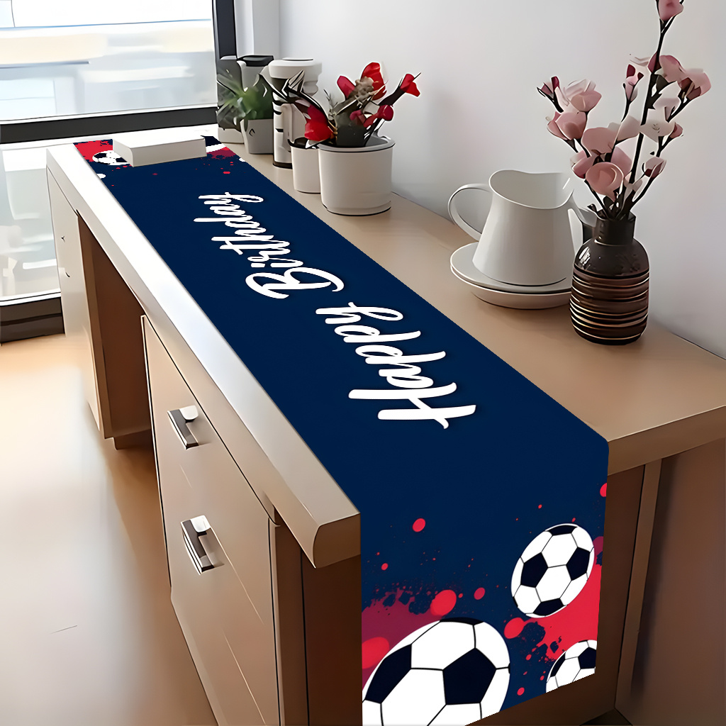 TEMU Nappe rectangulaire 2D plate 1pc, anniversaire de football, Nappe durable 100% polyester, pour décoration de fête , repas et , Décoration de