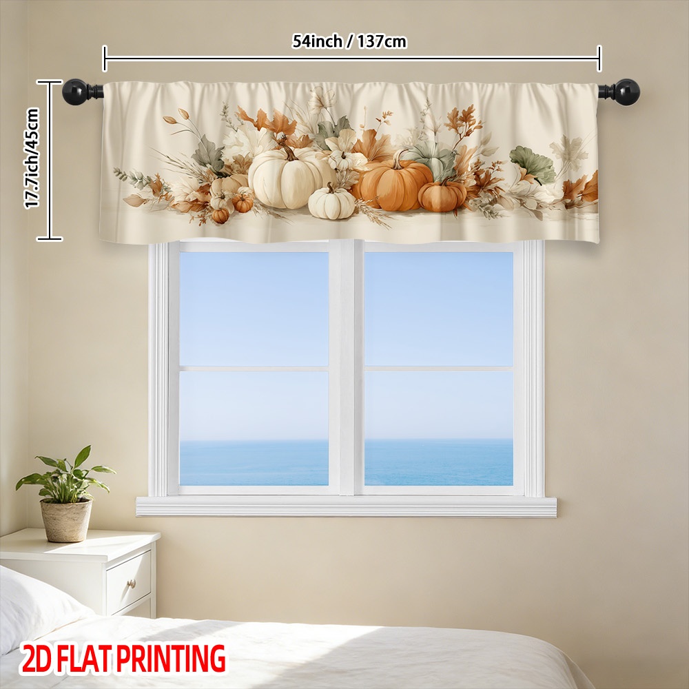 TEMU 2d Flat - 2d Flat, 1pc Thanksgiving Harvest Pumpkin Display Kitchen Curtain Valance - Light-filtering Polyester Window For Kitchen, Living Room,