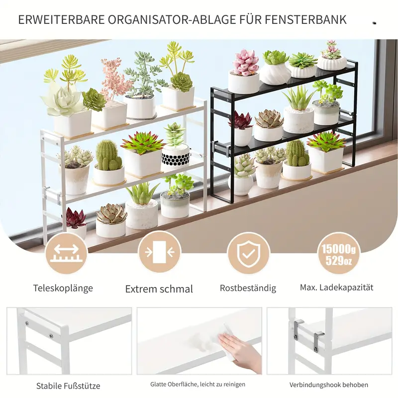 Schmales Regal Für Fensterbank & Küche – Stapelbarer Organizer Für Gewürze Und Pflanzen, Aus Hochwertigem Material, Platzsparend Pflanzenregal Für Fensterbank