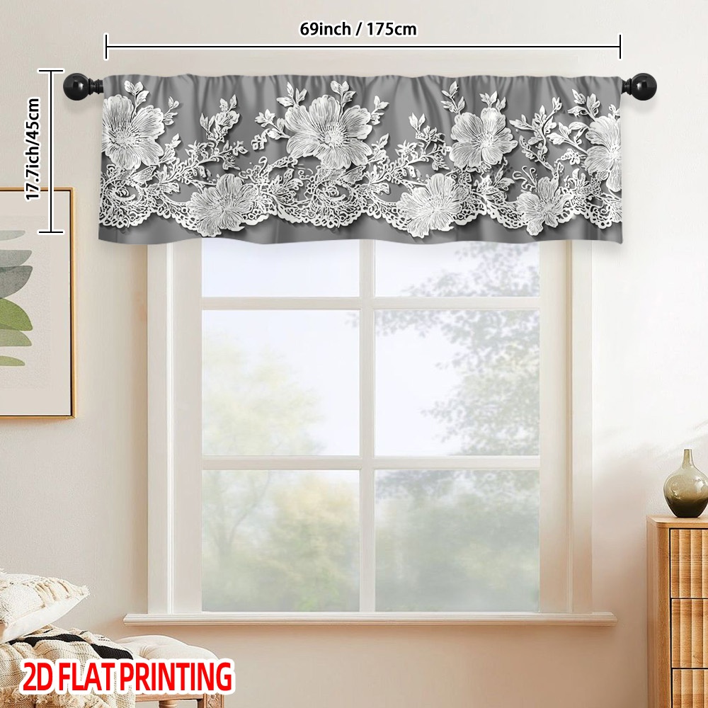 TEMU 2d Flat - 2d Flat - [2d Flat] 1pc Elegant Floral Lace Window Valance - Semi-opaque Light Filtering For Kitchen, Living Room, Bathroom - Rod