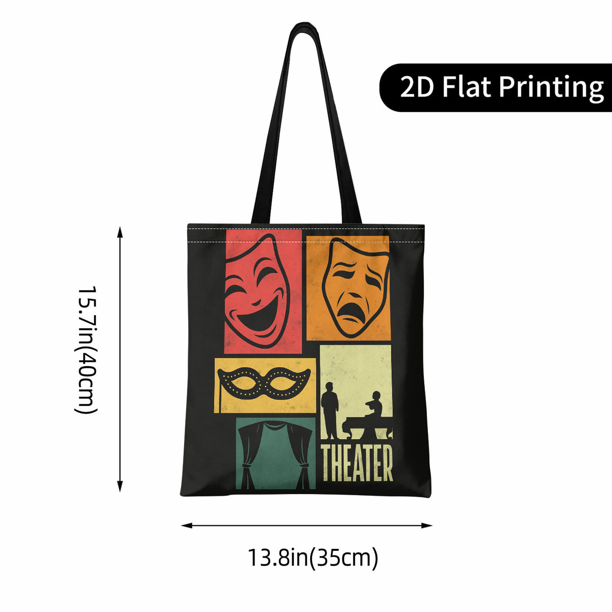 TEMU Reusable Grocery Tote Bag Featuring Theater Themes, Comedy, And , Designed With Long Handles And An , Perfect For Office Use And Lightweight