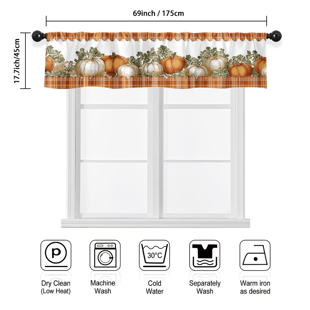 TEMU 2d Flat - 2d Flat, Thanksgiving Pumpkin Border Semi-sheer Curtain, 100% Polyester Rod Pocket Window, Decor For Kitchen, Restaurant, Living Room,