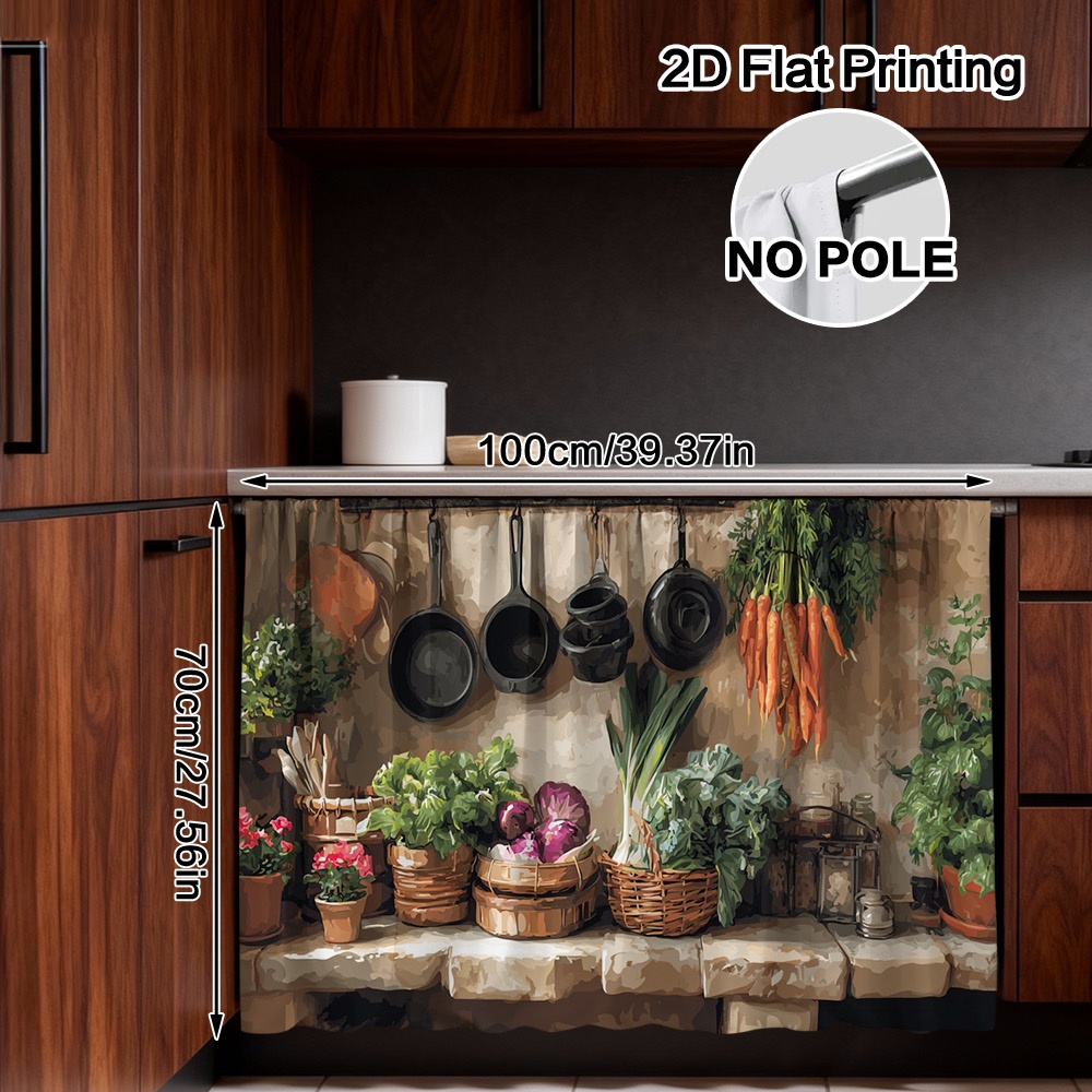 TEMU 2D Plat - 2D Plat - 2D Plat, Rideau Décoratif Plat 2D pour de Cuisine, Motif Rustique pour les Légumes, Facile à Enfiler sur la Tringle, Lavable
