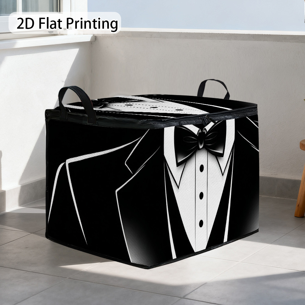 TEMU Large Collapsible Storage Bin With A Lid, Designed Like A Formal Suit, Featuring 2d Flat Shelf Baskets. Perfect For Organizing Your Wardrobe,
