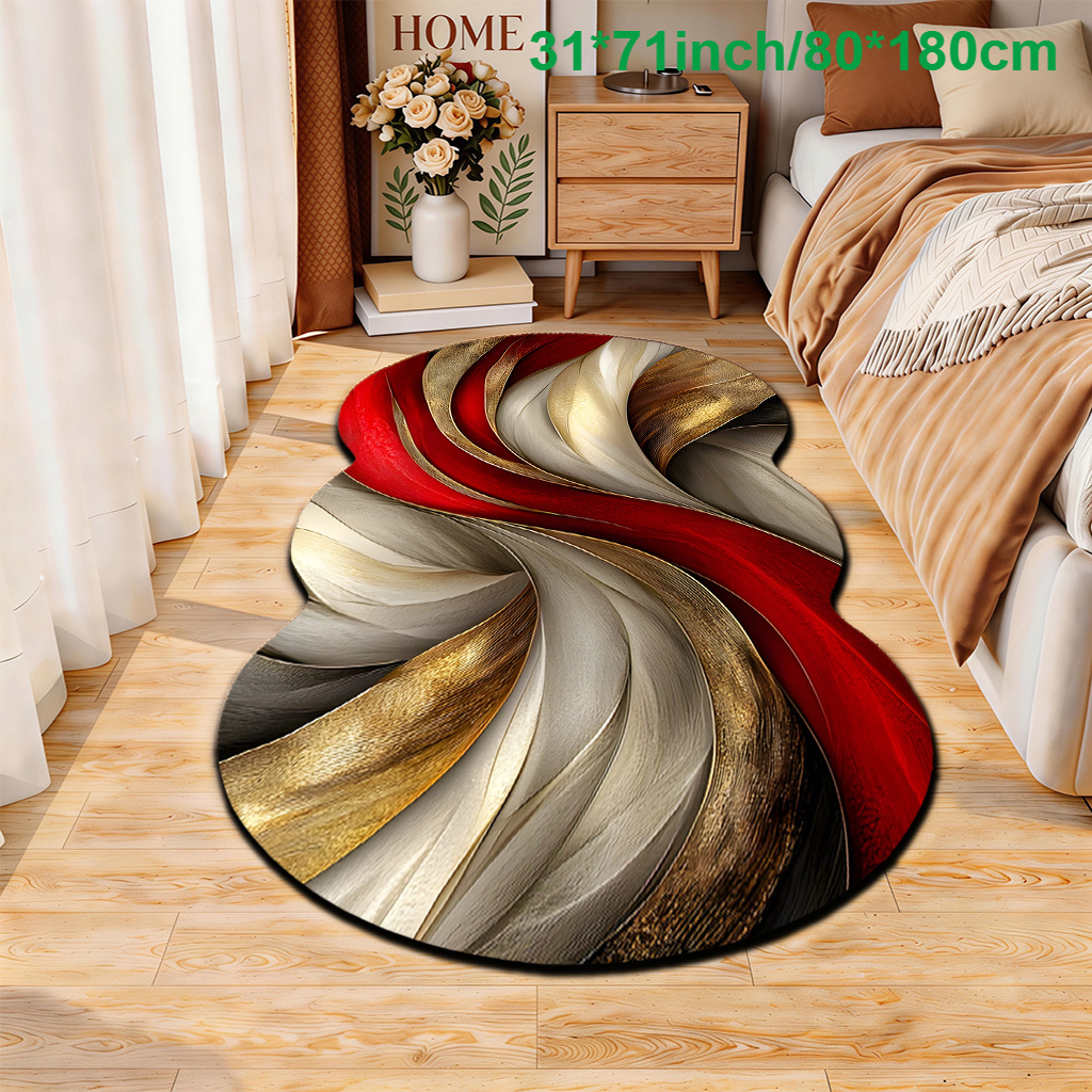 TEMU A 1pc 2d Printed Carpet Featuring Golden, Silver, And Red Patterns Resembling Cashmere, Durable And Comfortable, Machine Washable, Suitable For