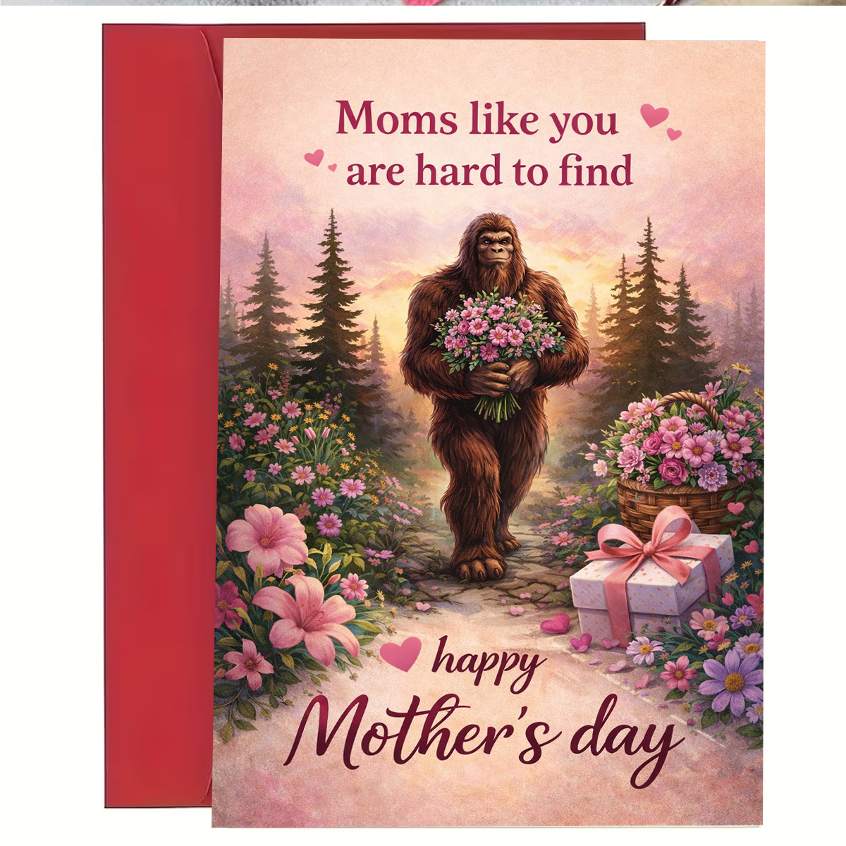 TEMU 1pc Whimsical Mothers Day Greeting Card, Holding Flowers In A Forest Path "moms Are ", Perfect For Mom Or Wife, Mothers Day, Vintage Pastel,