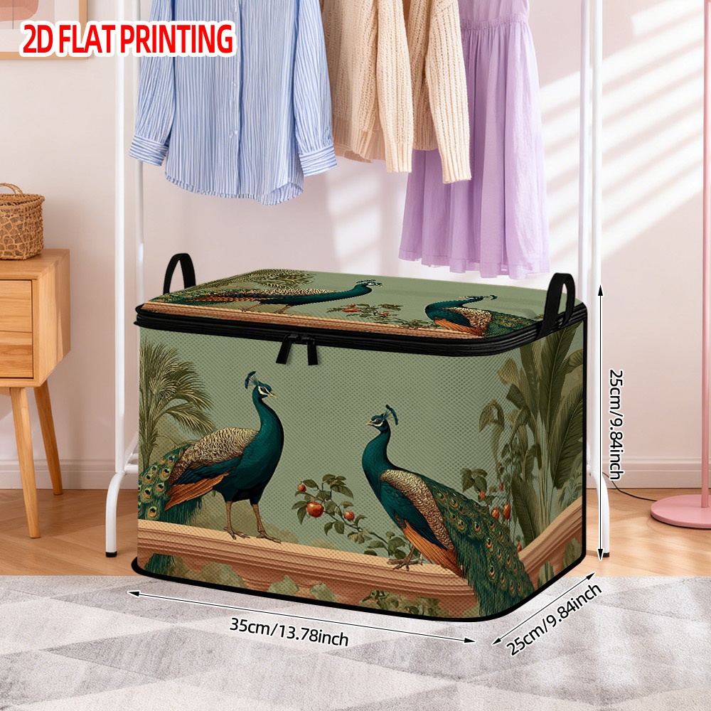 TEMU 1pc Large Pearoosters Storage Basket With Lid - Large Rectangular Organizer Suitable For Bedding, Seasonal Clothes,, & Room, Basket With