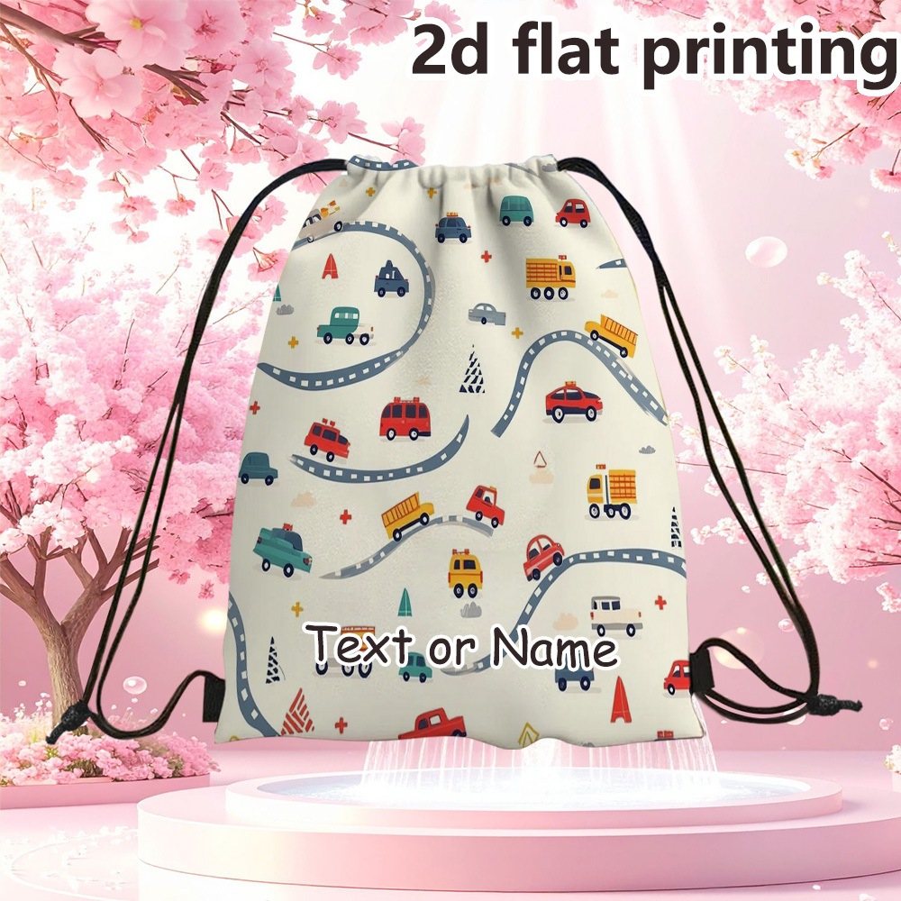 TEMU 1pc Custom Text & Name, Cartoon Cars And Drawstring Backpack, Ideal For Travel, School, Or Gym | Perfect For Birthday Parties, Summer Camps, Or